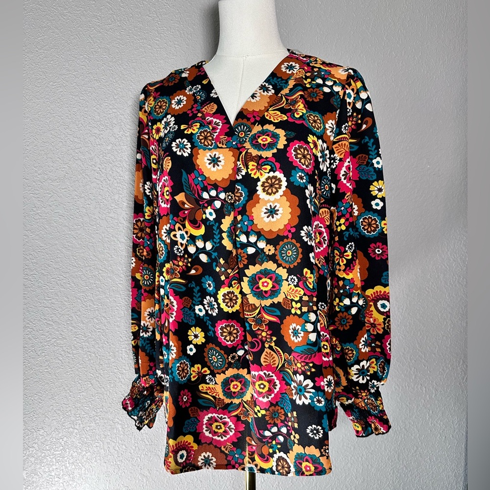 Haptics Holly Harper Boho Blouse Floral Fall Colors NWOT